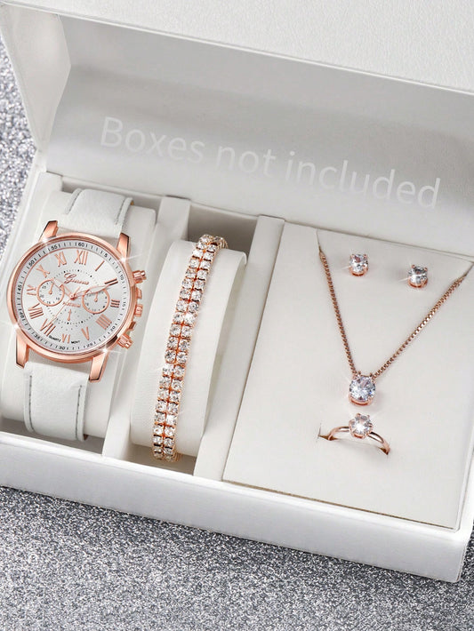 Amy Luxe Horloge & Sieradenset | Horloge Oorbellen Ketting Armband Set